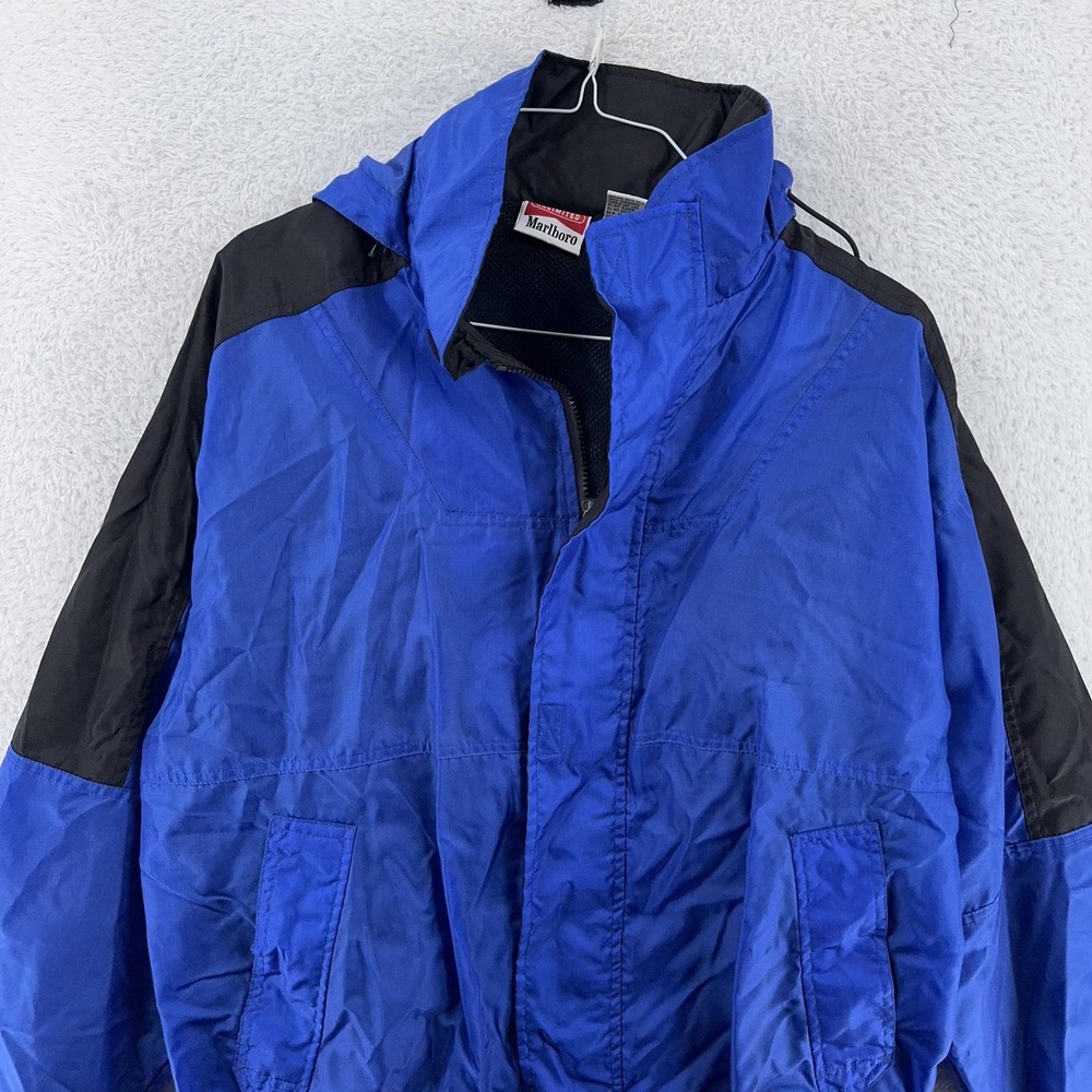 ! DAMAGED ZIPPER Vintage Marlboro‎ Unlimited Jacket Mens Large Hooded 90s